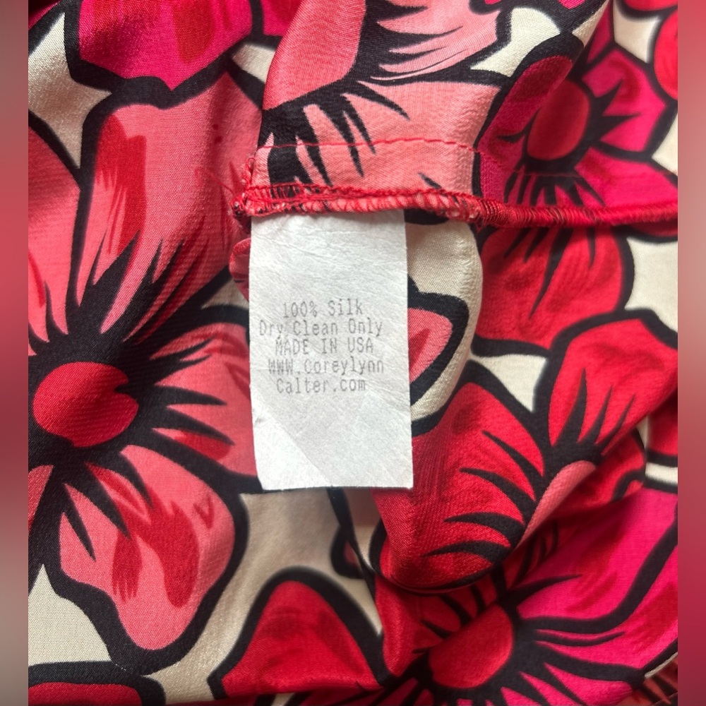 coreylynncalter Red Pink Floral Print Mini SILK Dress Ruffle Cap Sleeves Size 6 - Picture 9 of 9